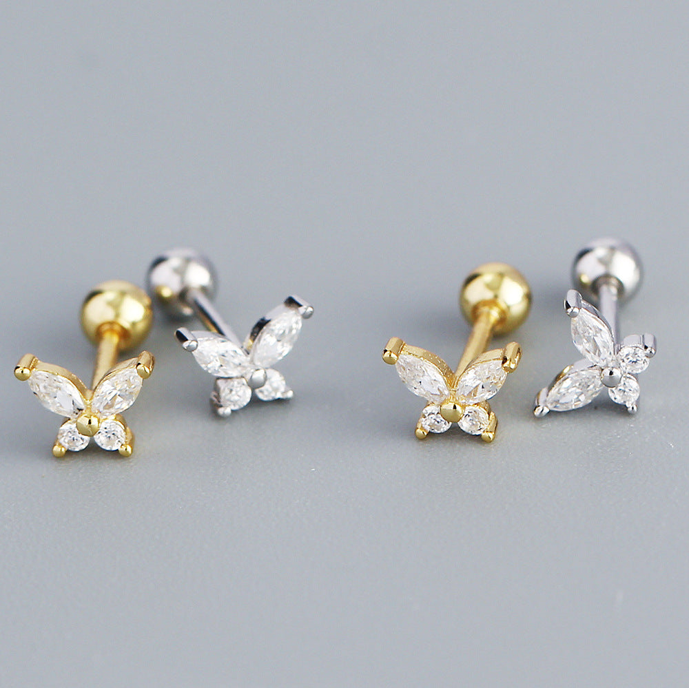 Minimalist Butterfly-Shaped S925 Sterling Silver Ear Cuffs with Zircon Inlay for Women