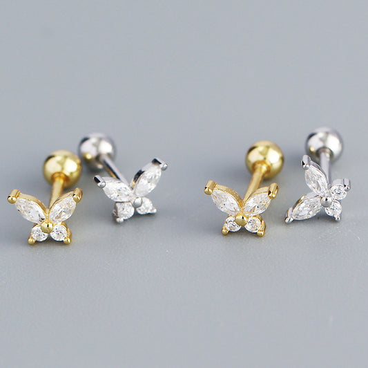 Minimalista Brazalete de Oreja en Plata de Ley S925 con Forma de Mariposa e Incrustaciones de Circonitas para Mujer