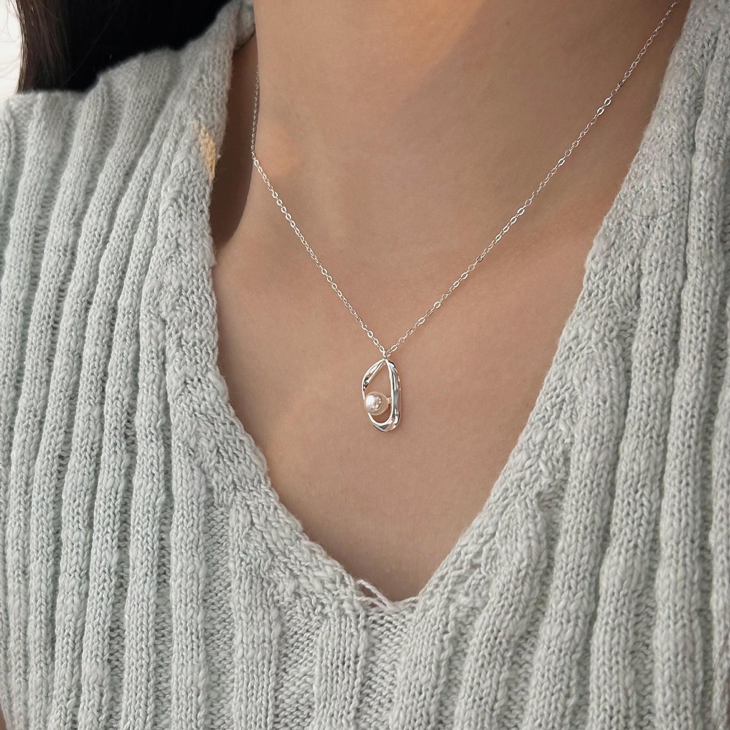 Irregular Geometric 925 Sterling Silver Gold Plated Pearl Necklace