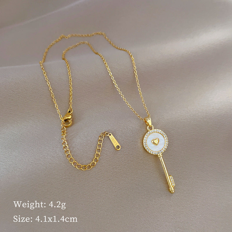 Luxury Titanium Steel Geometric Moon Pendant Necklace for Women and Men with Rhinestone Inlay