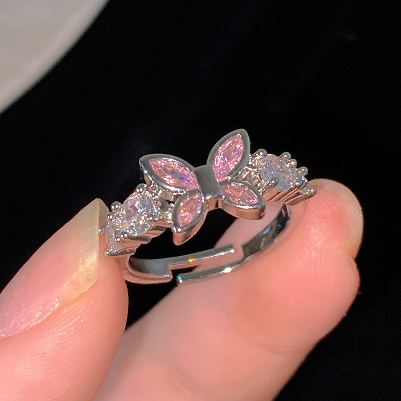Sweet Cubic Zirconia Inlay Brass Bow Ring for Women