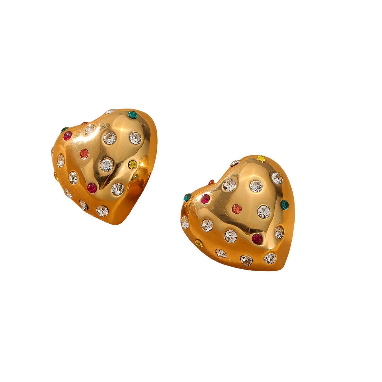 Orecchini da donna vintage in acciaio inossidabile a forma di cuore con intarsio di strass e placcatura in oro 18K