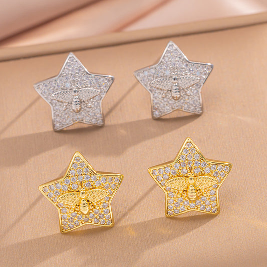 Pendientes de cobre con forma de estrella, estilo de lujo, con chapado en oro de 18 quilates y acabado hipoalergénico