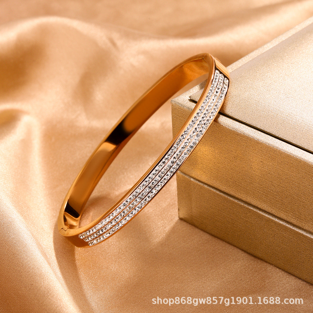 Bracciale da donna in titanio e acciaio lucidato con strass, stile minimalista per affari