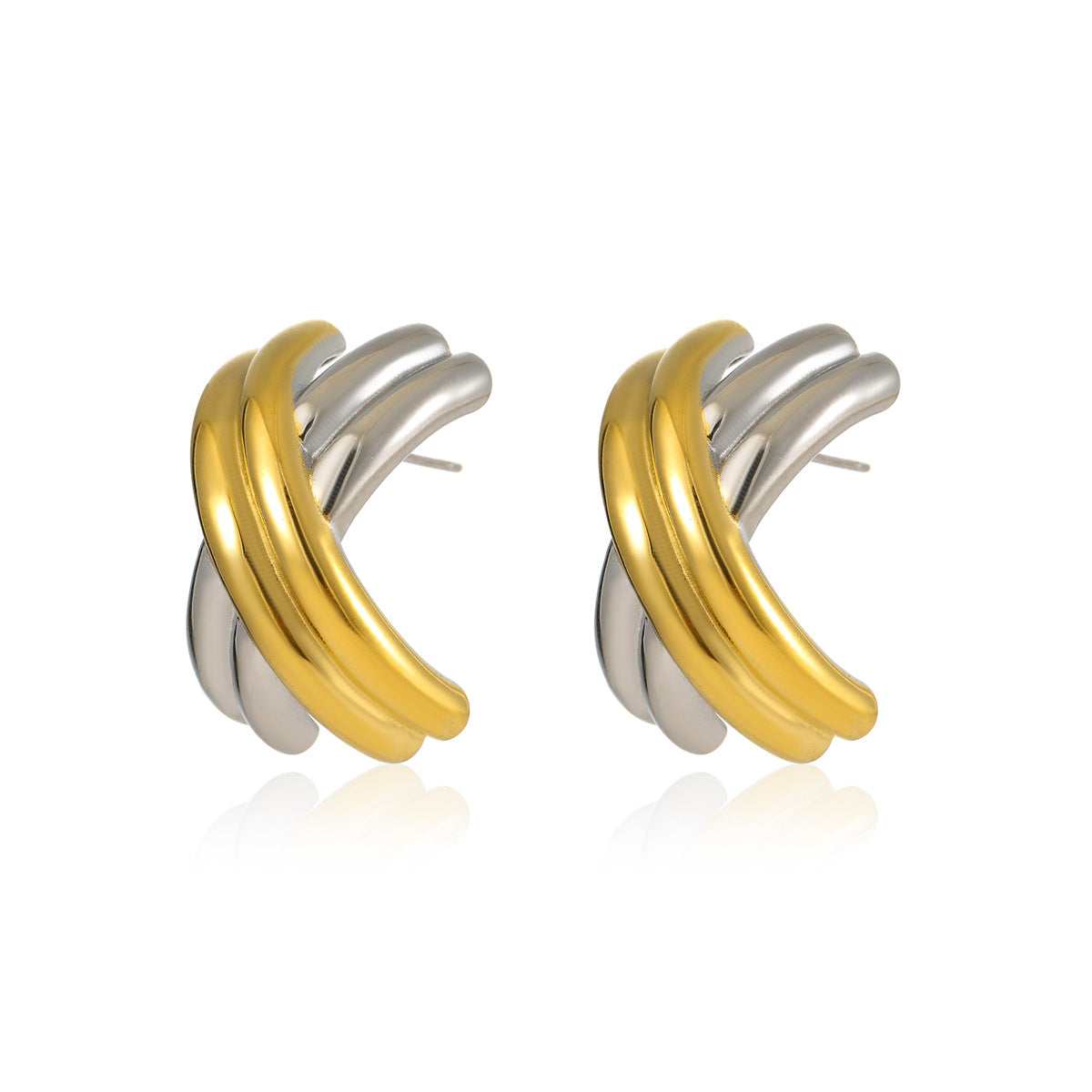 Orecchini a perno geometrici a forma di X in acciaio inossidabile minimalista con placcatura in oro 18 carati da donna