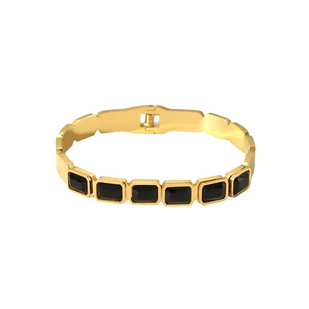 Vintage Geometric Square Rhinestone Plated Titanium Steel Bracelet Stackable