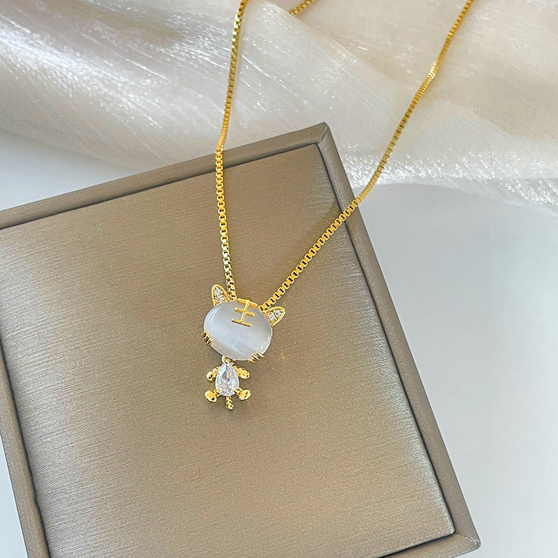 Collana con ciondolo a forma di tigre minimalista di lusso da donna in acciaio inossidabile placcato oro con catena a scatola