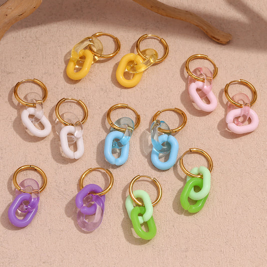 Pendientes de acero inoxidable geométricos de moda con baño de oro de 18 quilates y diseño de aro acrílico brillante para mujer