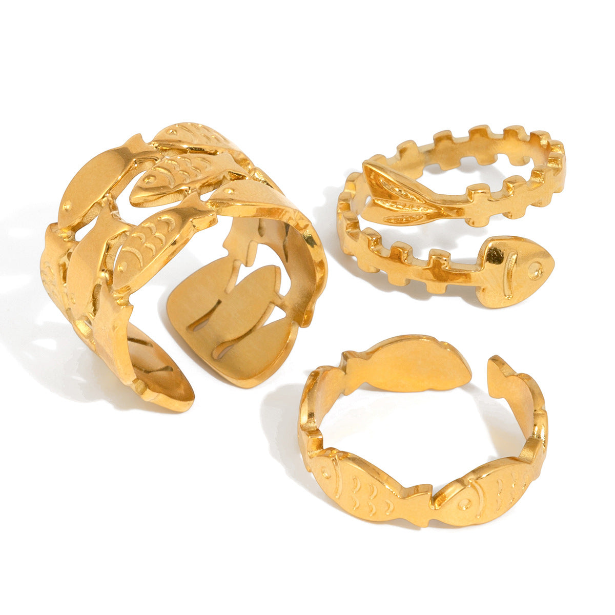 Minimalist Geometric Fish Stainless Steel Ring PVD Gold Plated Women's Jewelry