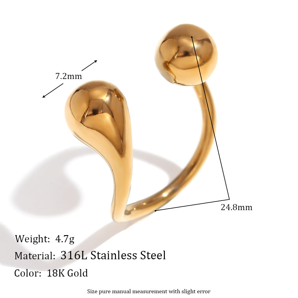 Bracciale rigido aperto minimalista da donna in acciaio inossidabile placcato oro 18 carati con doppia goccia irregolare