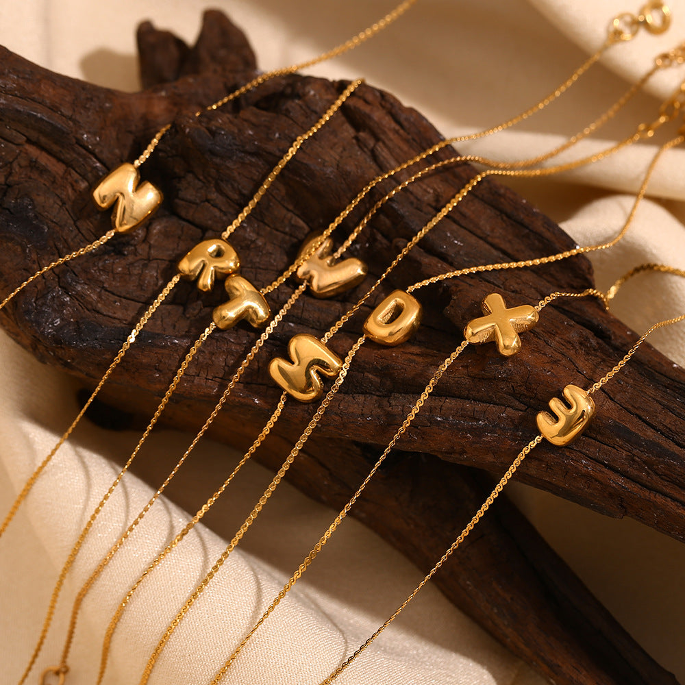 Pulsera de Burbujas para Mujer de Acero Inoxidable con Letra S Minimalista y Chapado en Oro de 18K