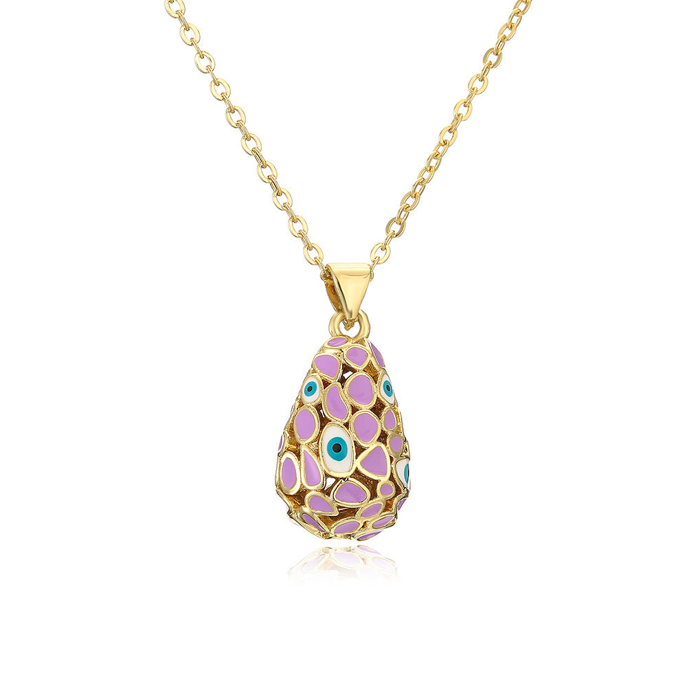 Minimalist Geometric Eye-Shaped Pendant Necklace for Women with Copper Base and 18K Gold Plating and Enamel Finish