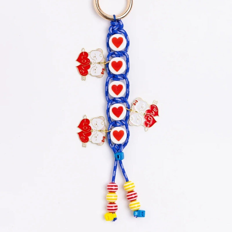 Colorful Rope Heart Cherry Keychain Bag Charm Brass Plated Accessory