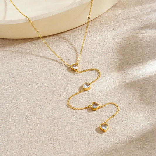 Minimalist Gold Plated Stainless Steel Heart Rhinestone Necklace for Women