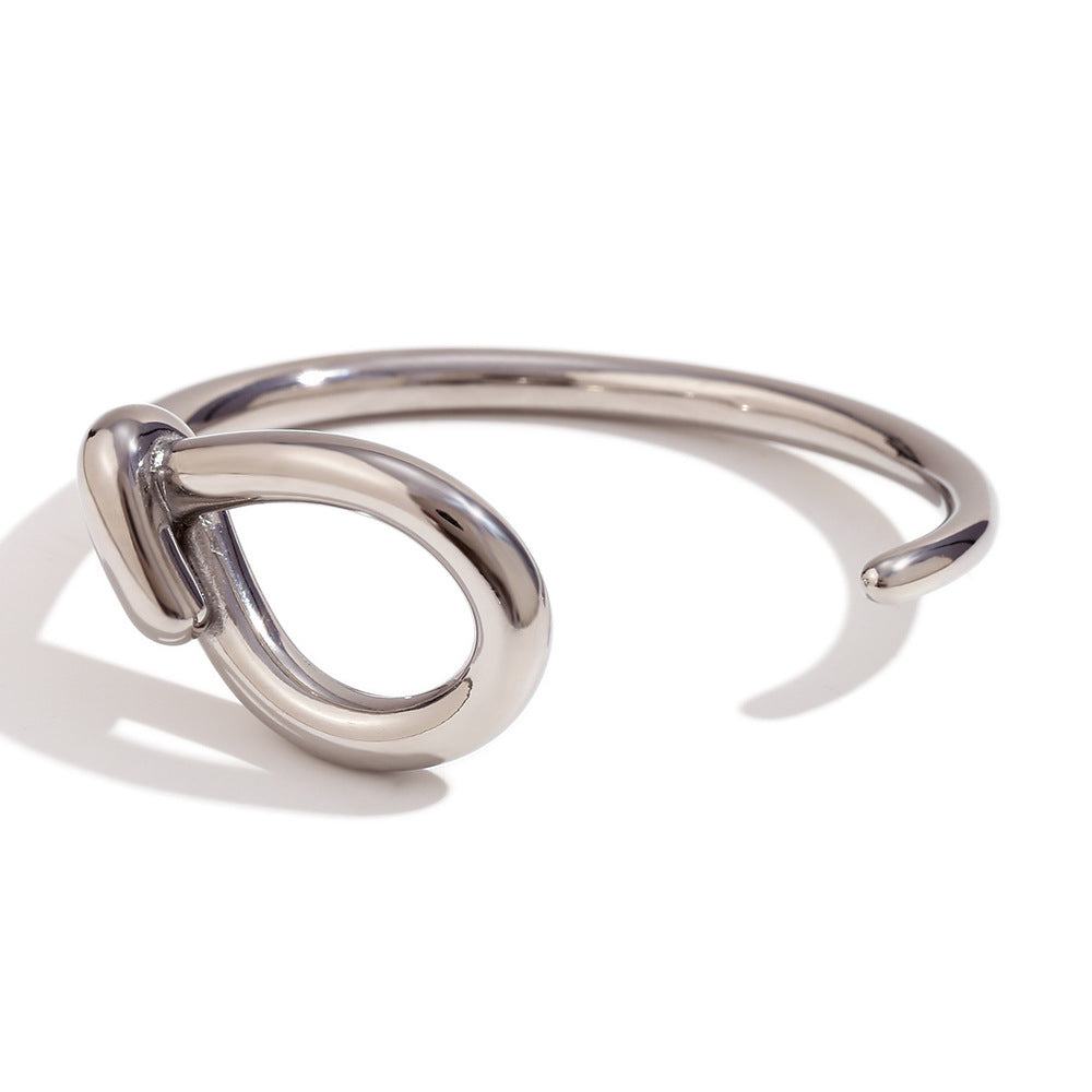 Minimalist Geometric Stainless Steel Plated 18K Gold Wire-Wrapped Hollow Teardrop Cuff Bracelet for Women