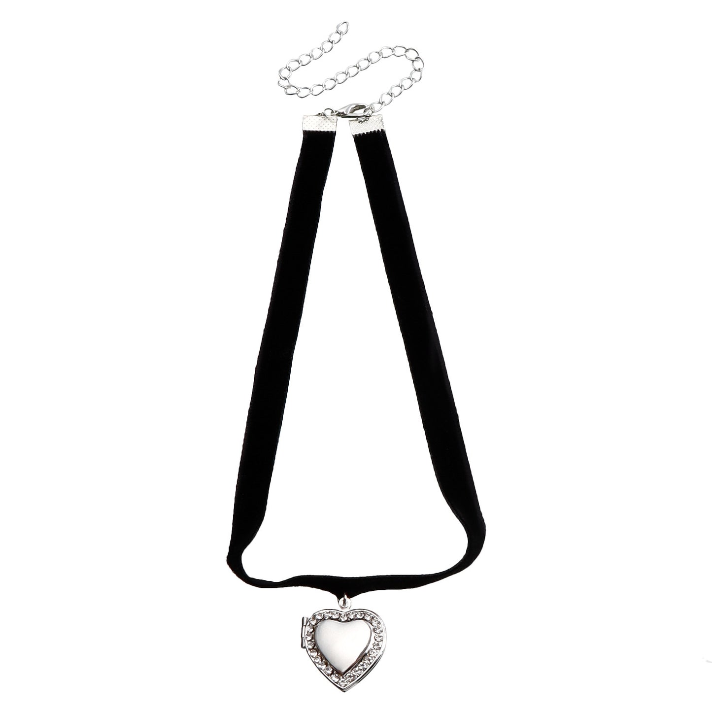 Minimalist Black Satin Ribbon Heart Pendant Necklace for Women with Rhinestone Inlay and Gold Plated Alloy