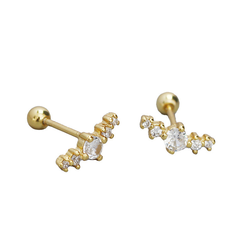 Minimalist Sweet 925 Sterling Silver Geometric Round Cubic Zirconia Stud Earrings