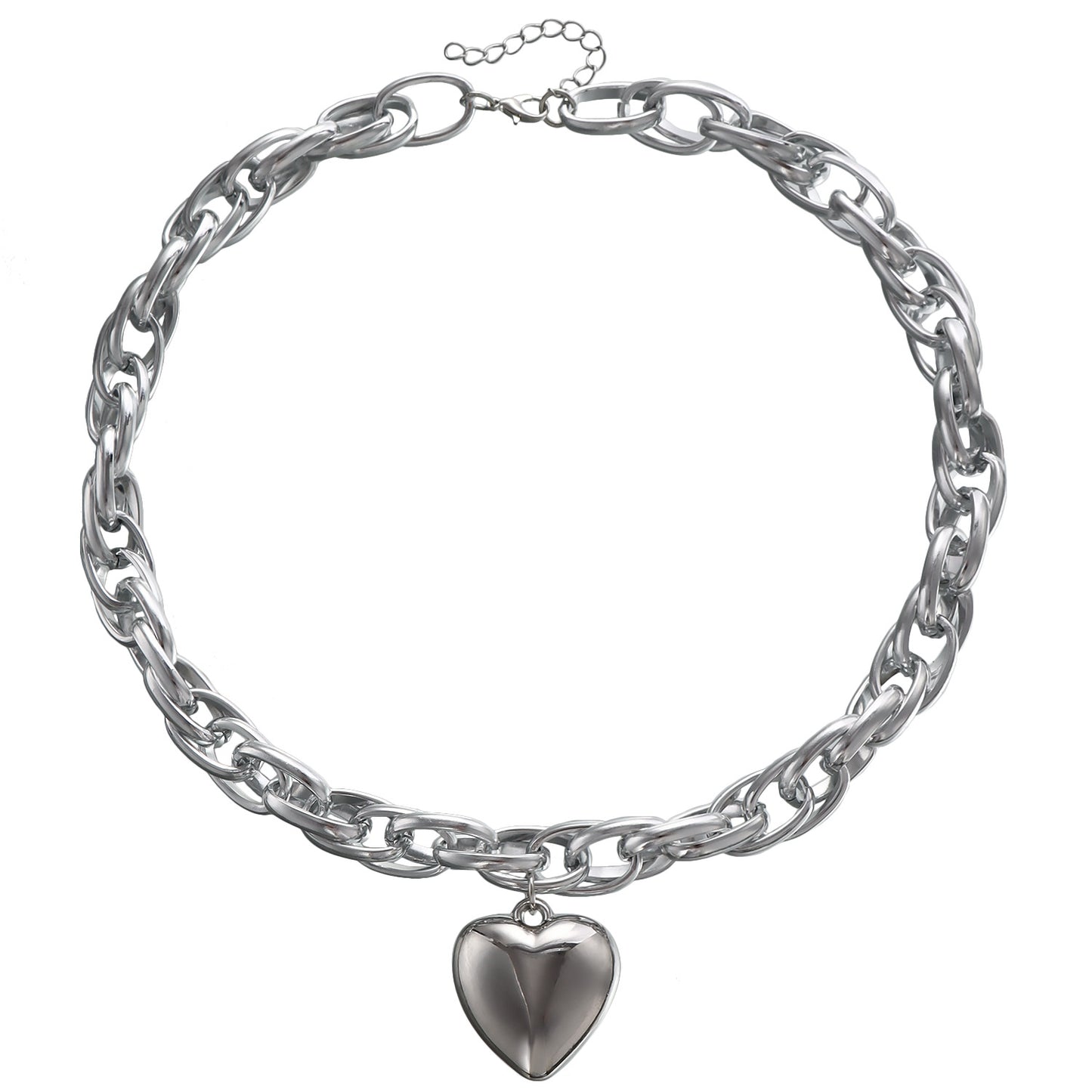 Minimalist Hollow-Out Oversized O-Link Necklace with Large Heart Pendant for Women