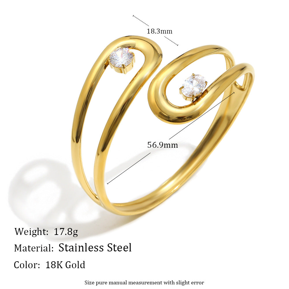 Minimalist Luxury 18K Gold Plated Stainless Steel Heart Teardrop Geometric Cubic Zirconia Bracelet