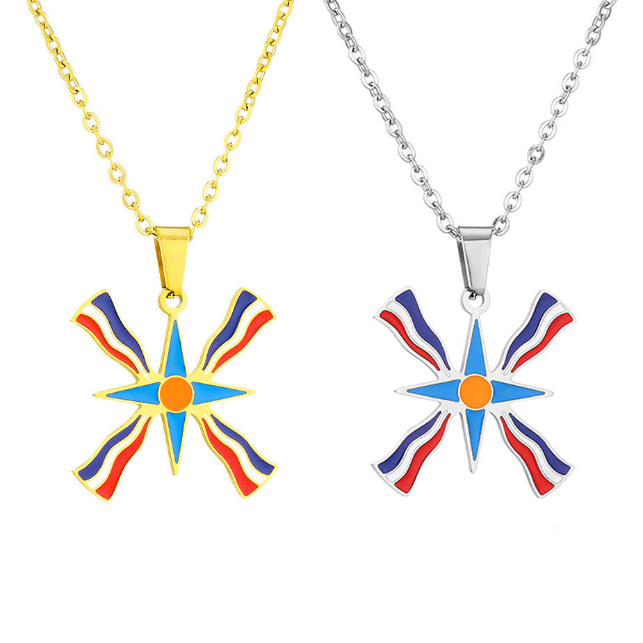Colgante de bandera asiria geométrica étnica de acero inoxidable con acabado esmaltado para uso diario unisex