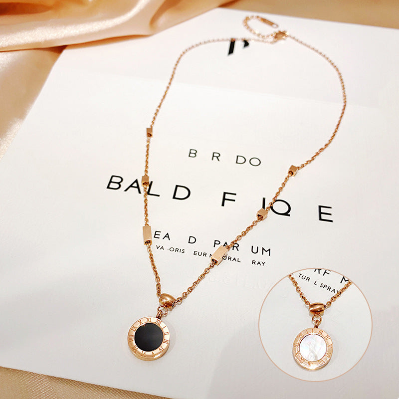 Minimalist Roman Numeral Pendant Necklace in Titanium Steel with Plated Finish for Women and Men
