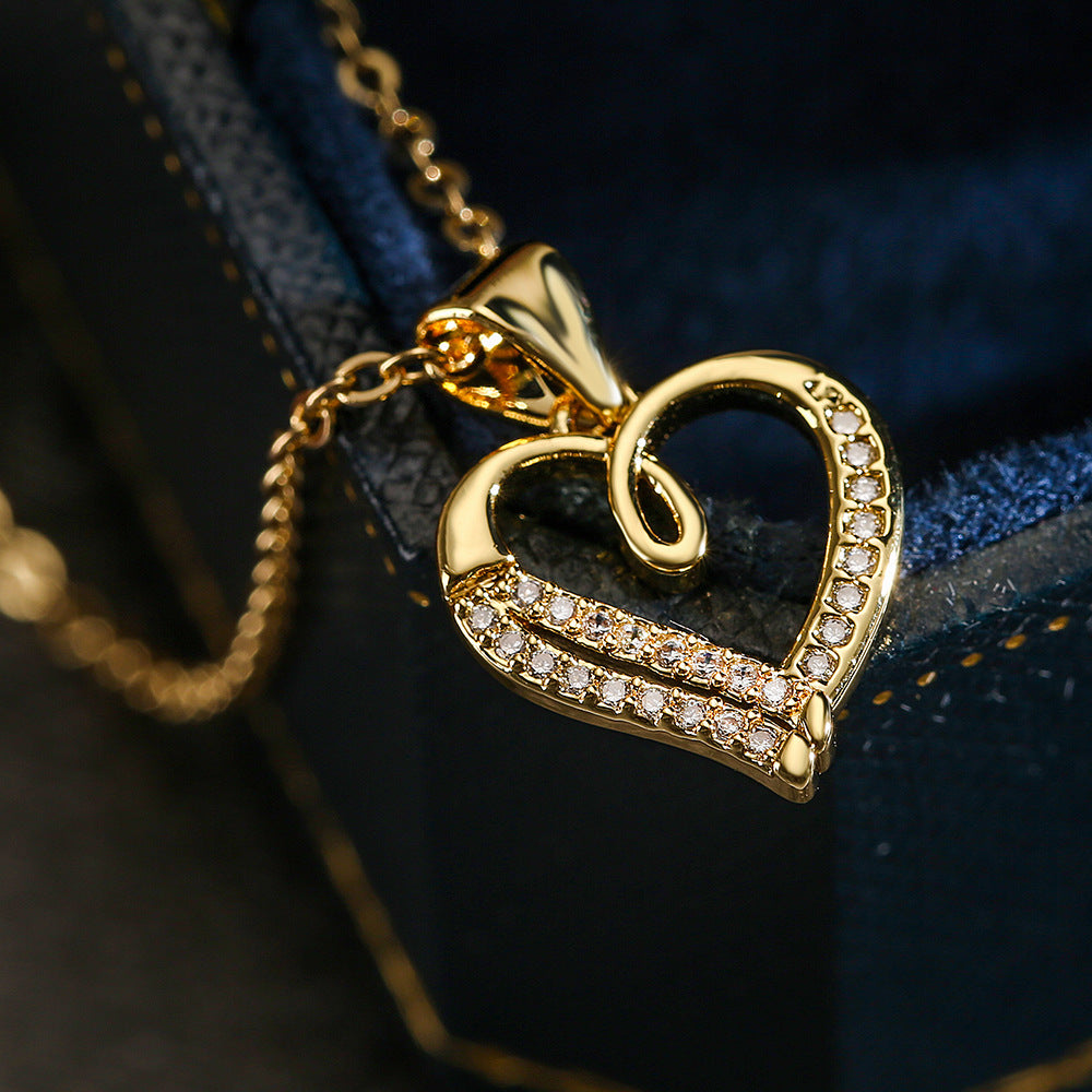 Minimalist 18K Gold Plated Brass Heart Cubic Zirconia Pendant Necklace for Women