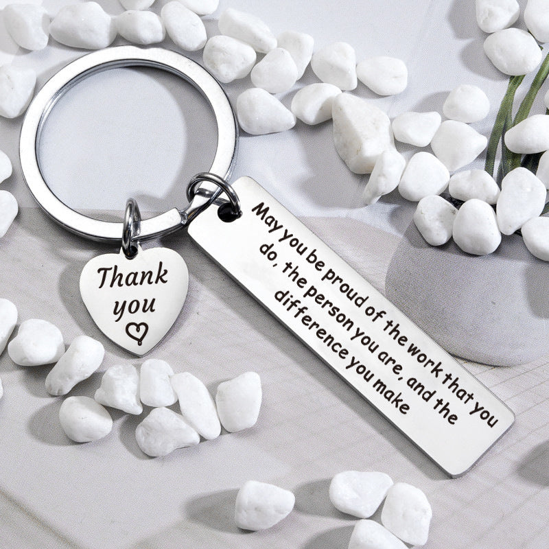 Sweet and Edgy Heart-Shaped Titanium Steel Pendant with Engraving, Polished Finish Keychain Accessory