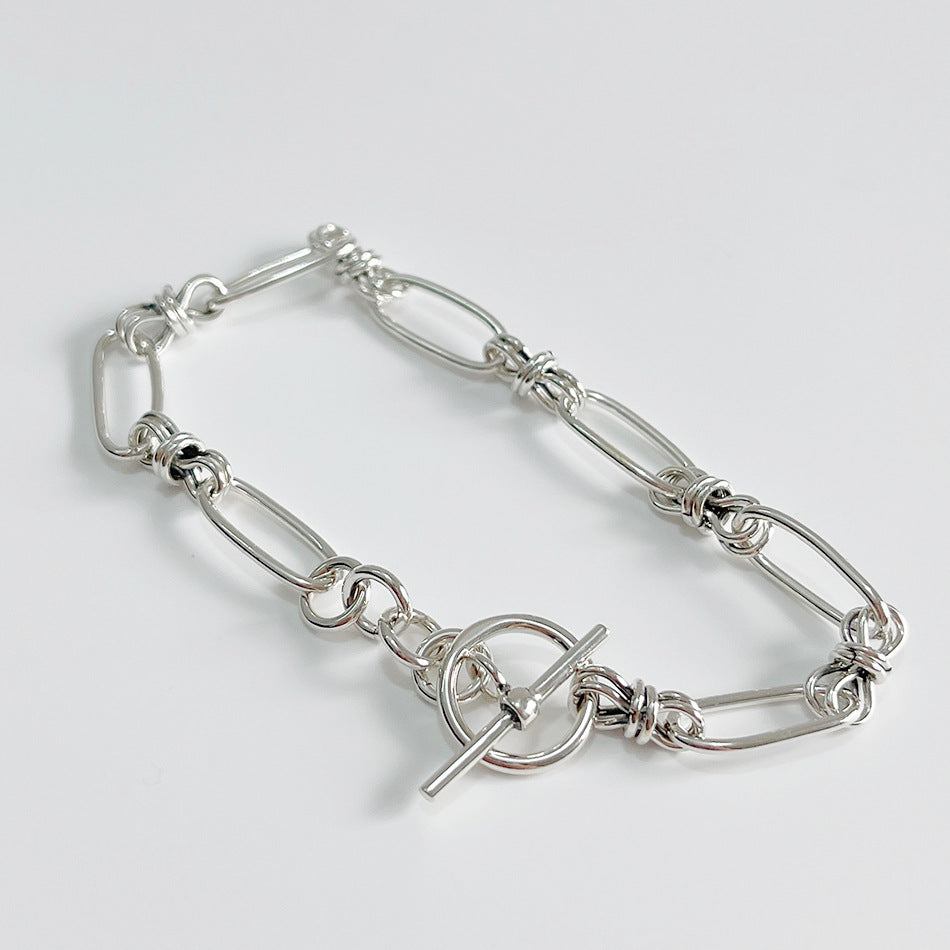 Bracciale vintage minimalista in argento sterling 925 con perline geometriche rotonde a pois