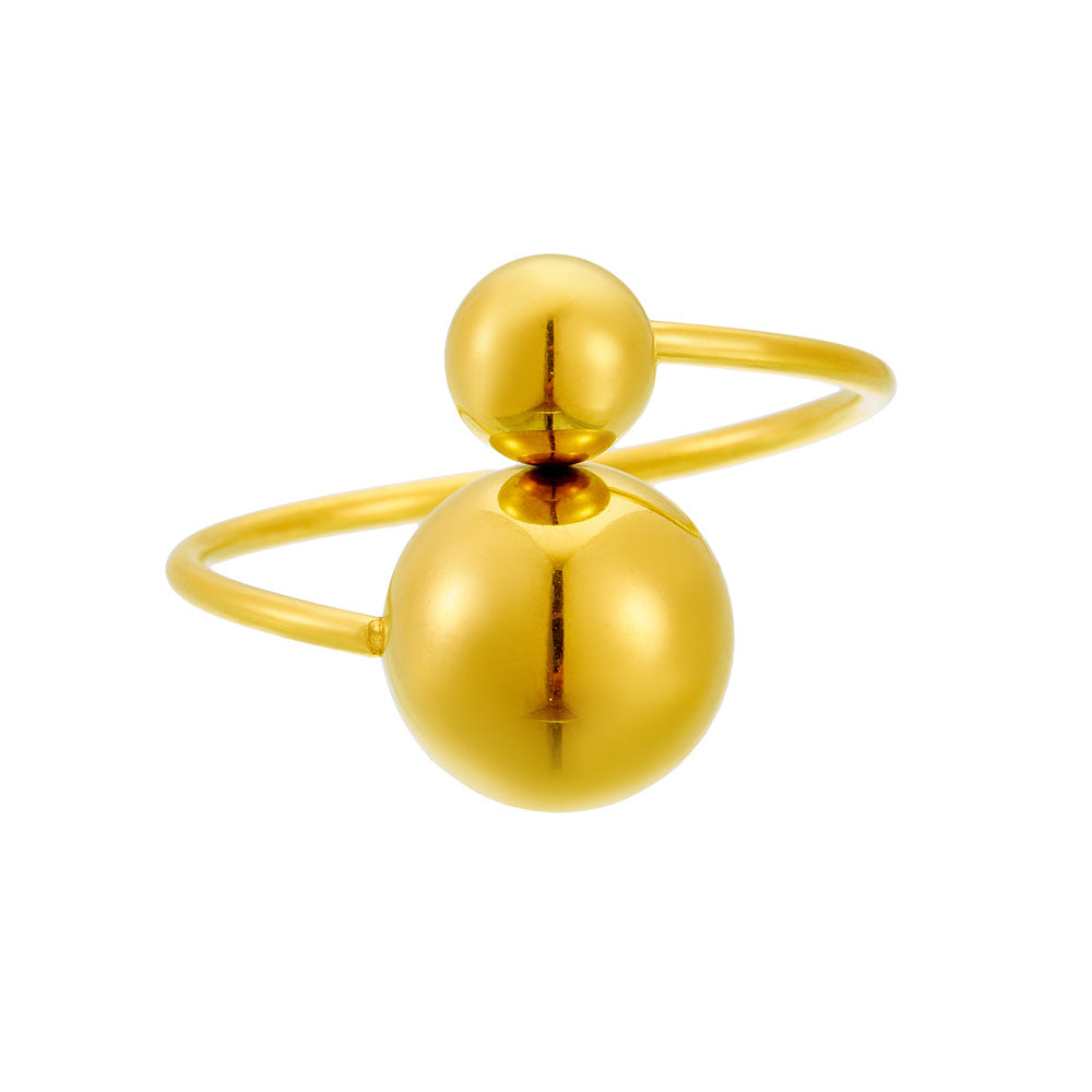 Minimalist Gold Plated Stainless Steel Round Geometric Adjustable Ring for Women