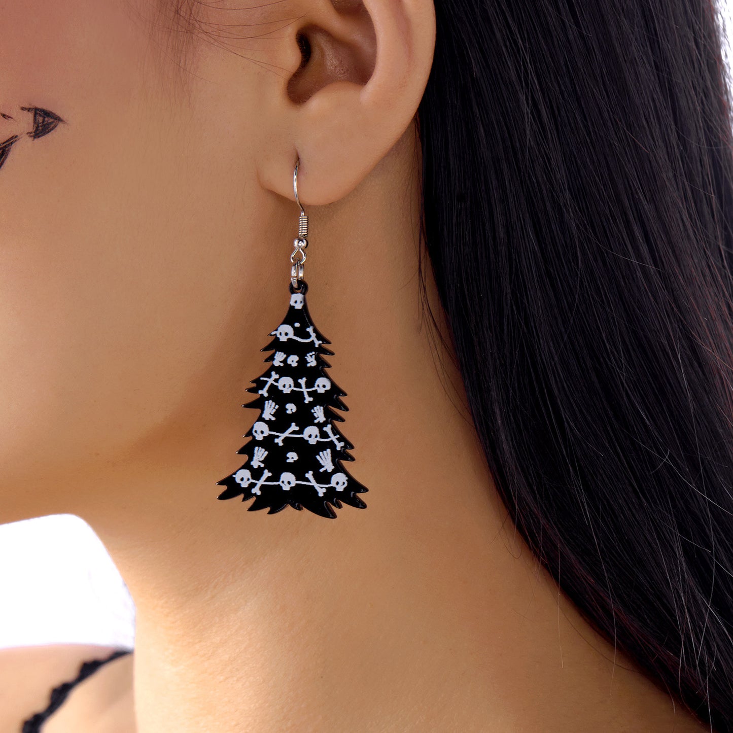 Pendientes acrílicos juguetones de fantasma y calavera florales de Halloween para mujer con diseño calado geométrico