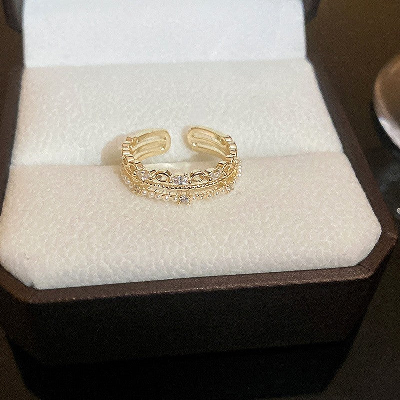 Anello elegante e geometrico ispirato alle perle con intarsio in zircone da donna, anello minimalista alla moda da dito indice, gioielli di lusso per le mani
