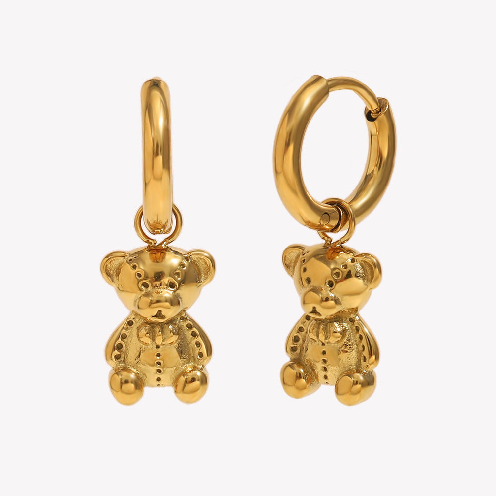 Minimalist Bear-Shaped Stainless Steel Earrings with 18K Gold Plating for Women