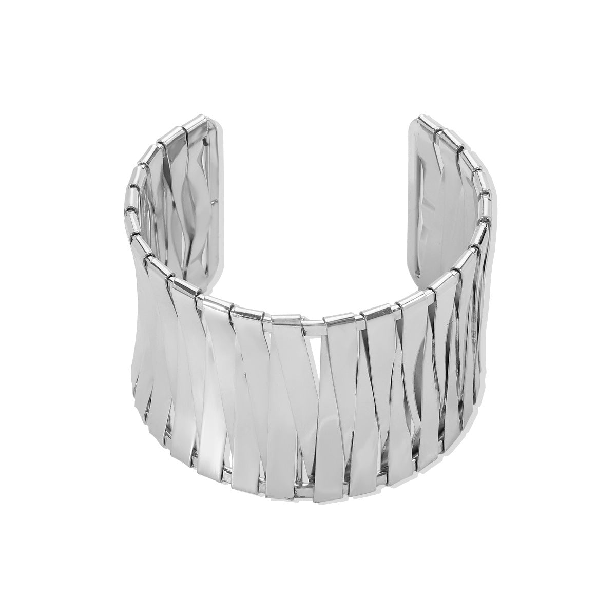 Pulsera de puño de aleación con diseño geométrico vanguardista, entrelazado y acabado galvanizado para mujer
