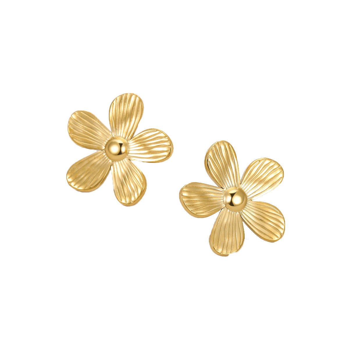 Pendientes vintage de flor de cinco pétalos en acero inoxidable con baño de oro de 18 quilates para mujer