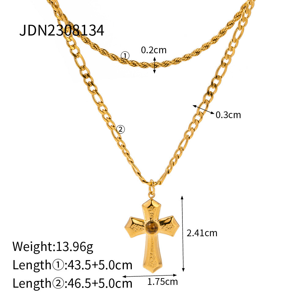 Elegant Geometric Cross Stainless Steel Plated Necklace with Titanium Steel Pendant for Women