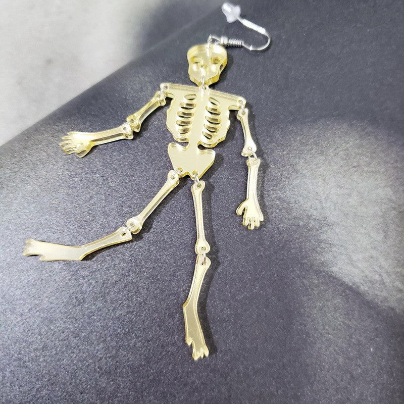 Pendientes acrílicos de calavera gótica oscura y esqueleto para mujer con forma geométrica y acabado hecho a mano