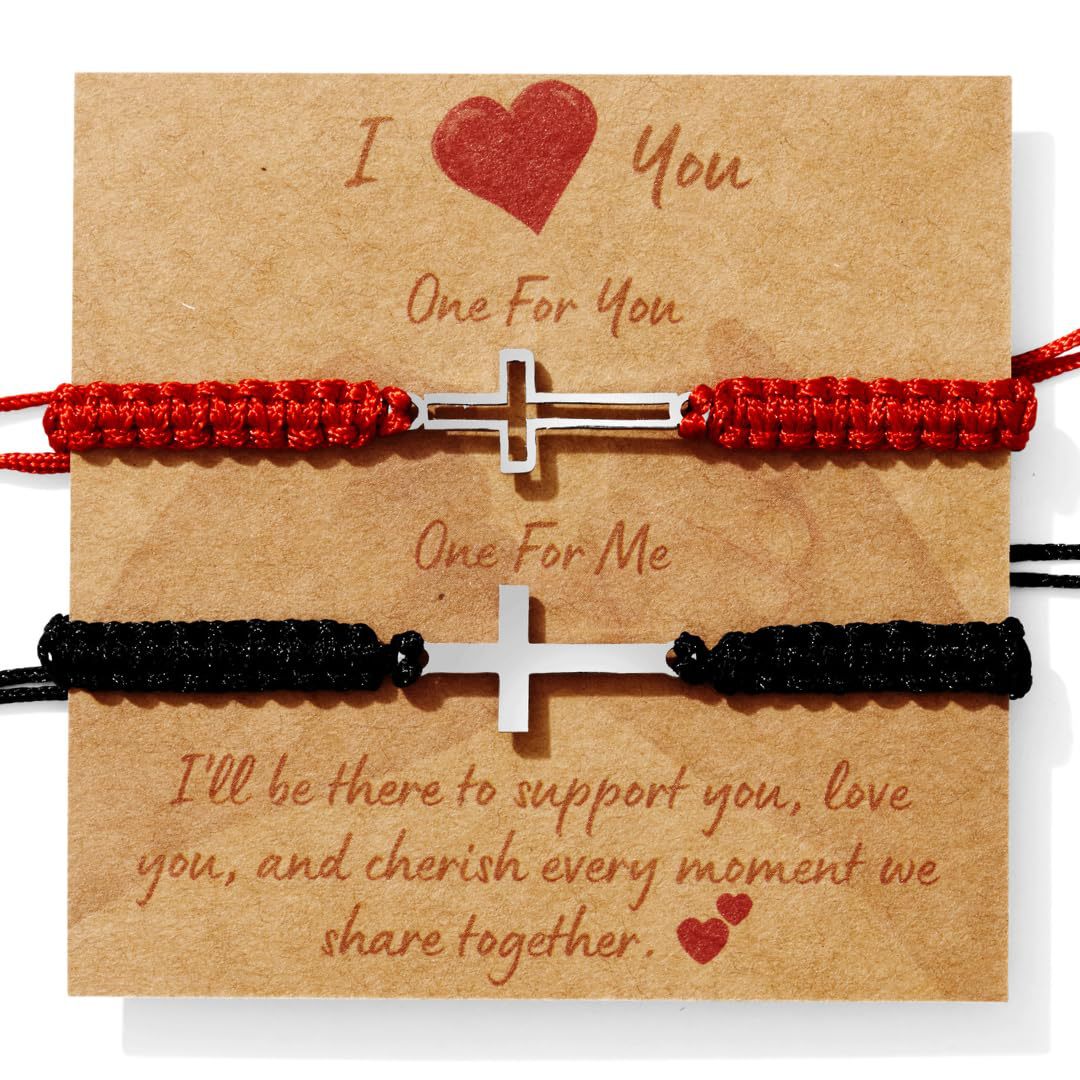 Minimalist Stainless Steel Cross Charm Bracelet Unisex Handmade Woven Cord