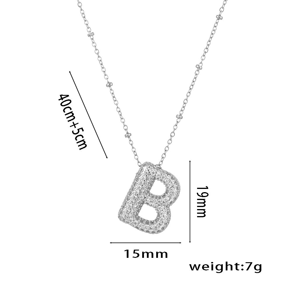 Minimalist Geometric Letter Pendant Necklace in Titanium Steel with Rhinestone Inlay and White Gold Plating on Snake Chain for Women