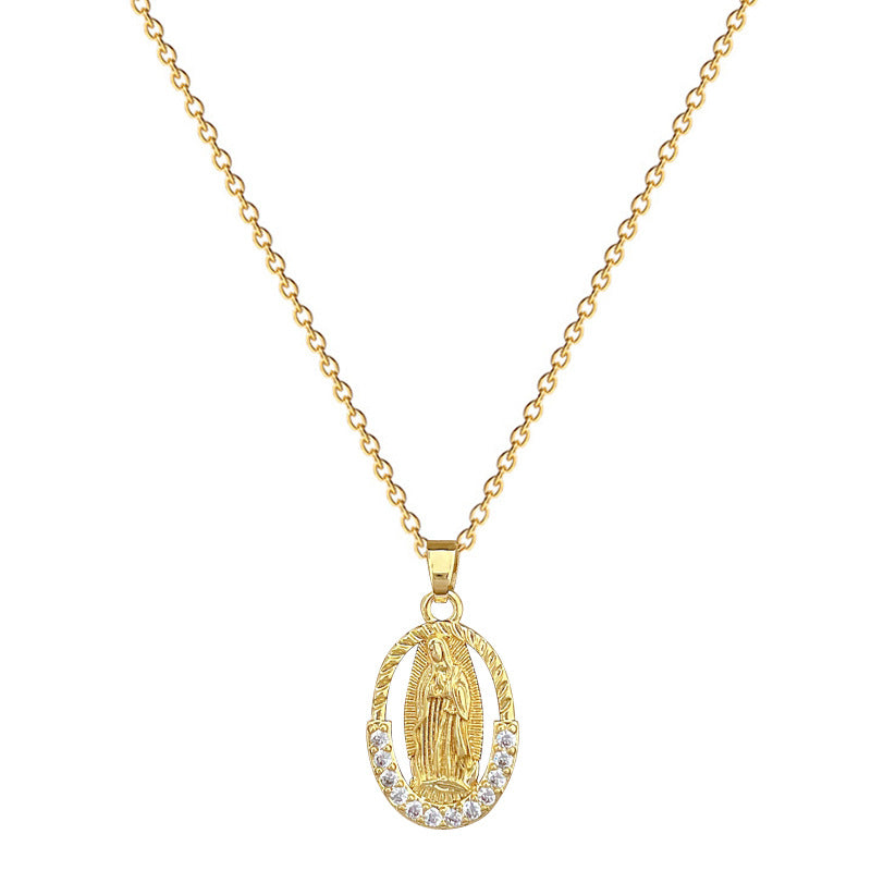Collana pendente con ritratto a forma di uovo, elegante, da donna, con intarsi di strass su catena in acciaio al titanio