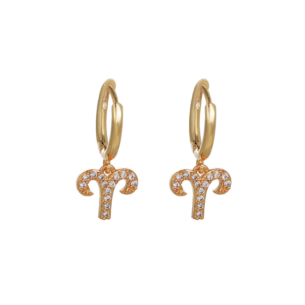 Micro-Inlaid Cubic Zirconia Brass Zodiac Earrings