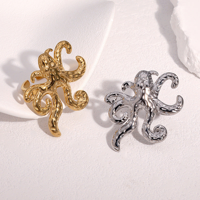 Minimalist Open Octopus Ring 18K Gold Plated Stainless Steel Animal Design Jewelry for Women