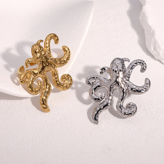 Minimalist Open Octopus Ring 18K Gold Plated Stainless Steel Animal Design Jewelry for Women