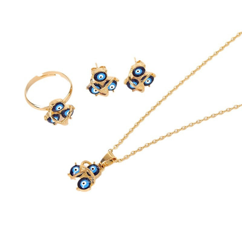 Conjunto de collar y pendientes de aleación, estilo americano minimalista y de moda, con diseño de ojo turco y acabado galvanizado, para mujer