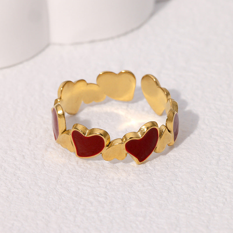 Minimalist Heart-Shaped Gold-Plated Stainless Steel Adjustable Ring for Women