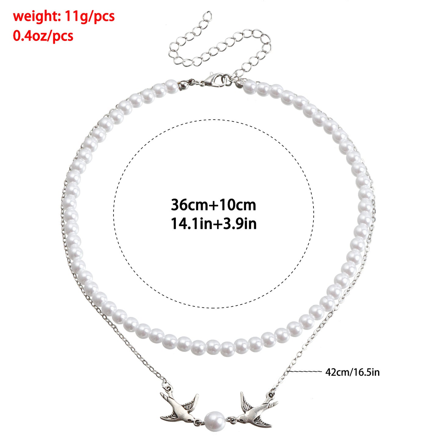 Fashionable Double-Layer Bird-Shaped Pendant Necklace for Women with Alloy Charm and Simulated Pearl Beads on Clavicle Chain