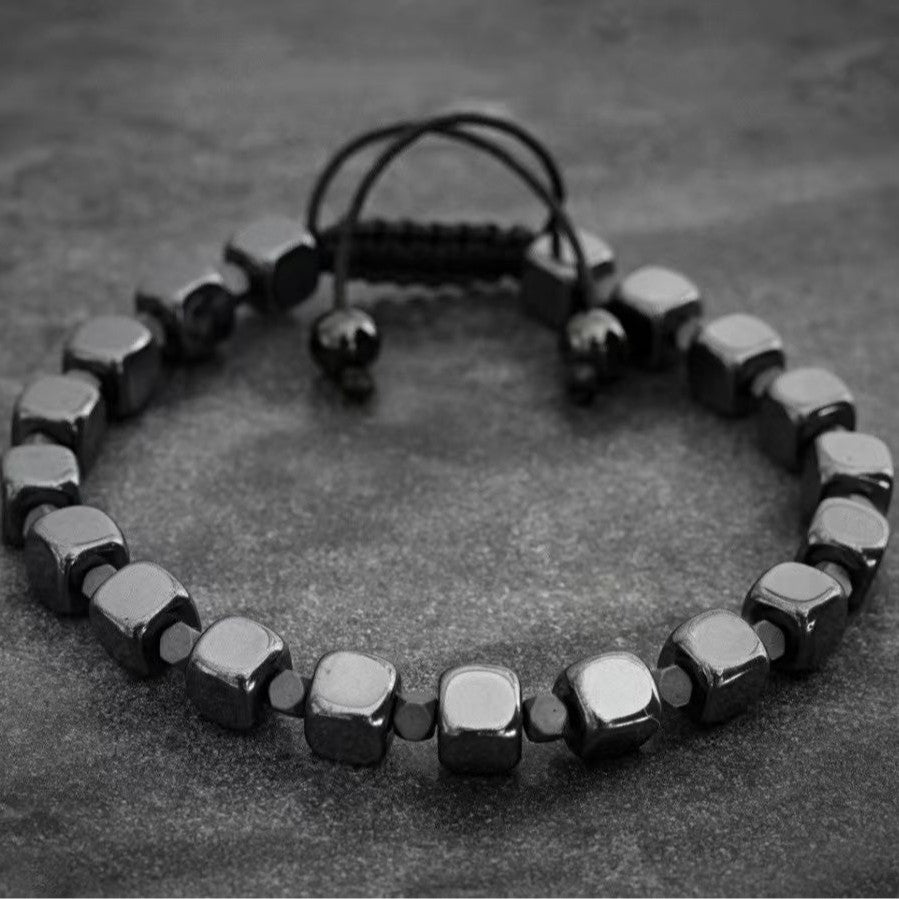 Handmade Geometric Round Hematite Bracelet for Men and Women Adjustable Fashion Casual Jewelry