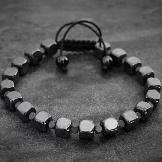 Handmade Geometric Round Hematite Bracelet for Men and Women Adjustable Fashion Casual Jewelry