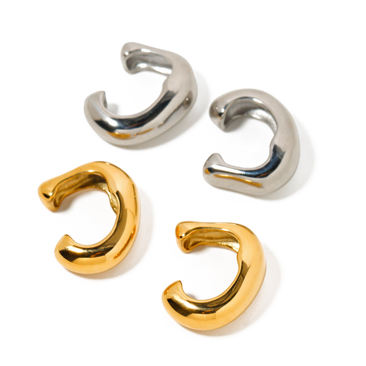 Fashion Geometric Rivet Stud Clip-On Earrings 18K Gold Plated Stainless Steel Jewelry for Women