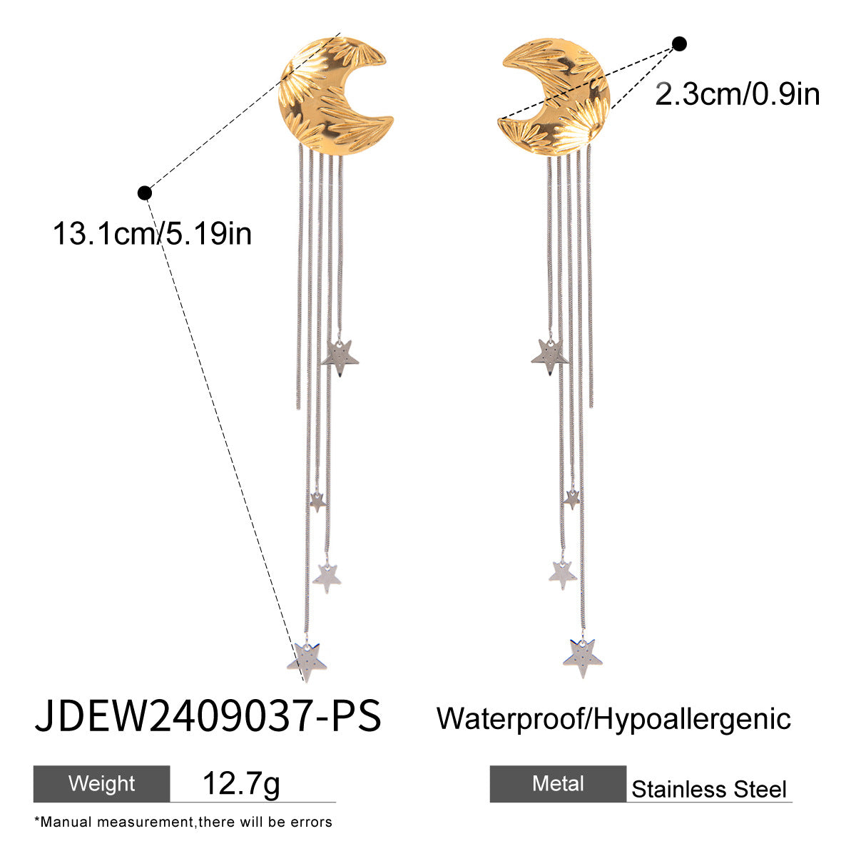 Orecchini pendenti da donna con stelle geometriche, placcati in oro 18 carati, in acciaio inossidabile