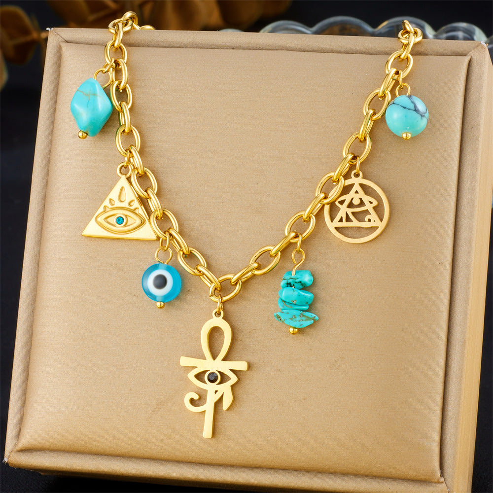 Vintage Elegant Heart Bow Cross Floral Stainless Steel Plated Necklace for Women